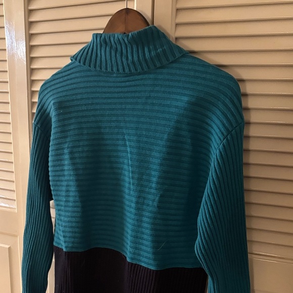 Talbots Teal and Black Color Block Turtleneck Sweater Side Zipper Size M - Picture 6 of 7